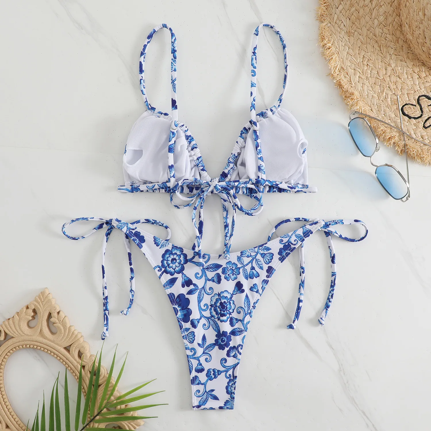 New Small Fresh Floral Swimsuit Ladies Sexy Lace-up Bikini Beach Triangle Split Swimsuit Maillot De Bain Femme 2 Pieces