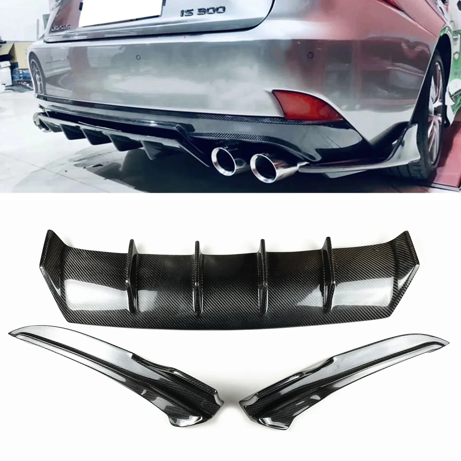 

New！ For Lexus IS250 IS350 IS300 IS F Sport Sedan 2017-2019 4 Door Rear Bumper Diffuser Lip Carbon Fiber +Boot Side Splitter Cov