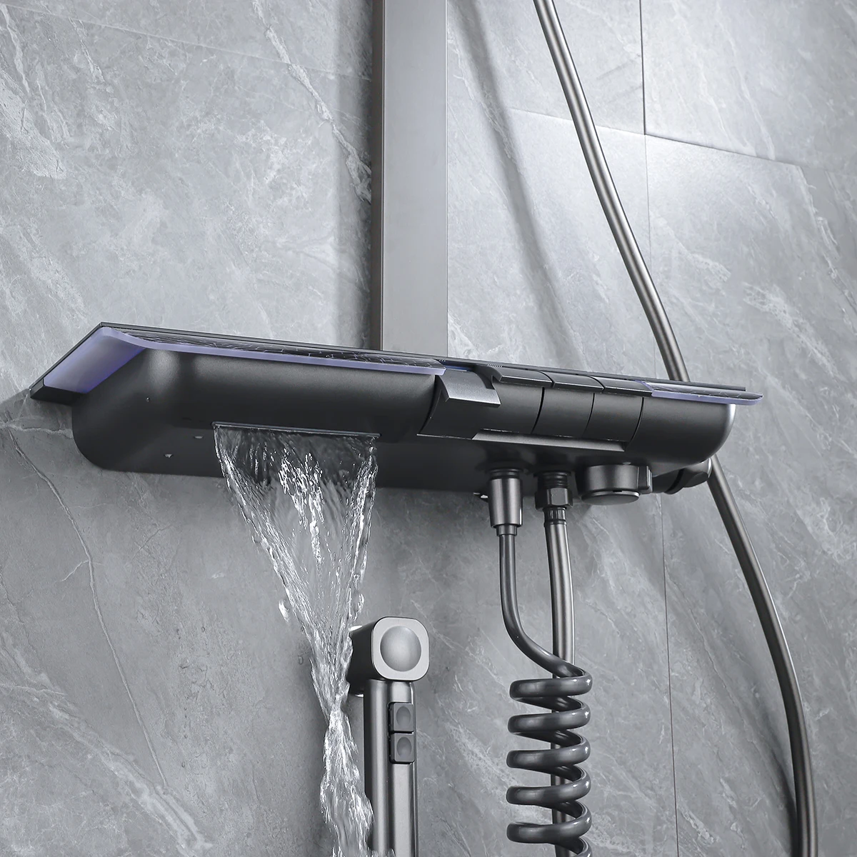 スパウエストスプレーデジタルバスルームシャワーセットアンビエント照明ホットコールドデジタルバスルームシャワーシステムレインフォールシャワーヘッド蛇口