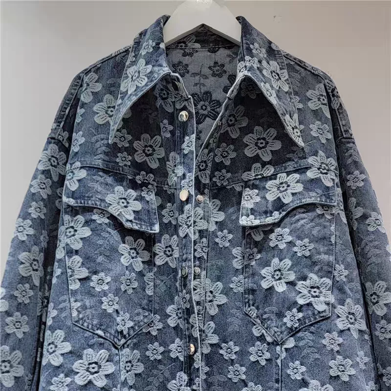 Camisa vaquera chaqueta mujer primavera y otoño 2025 nueva moda jacquard Casual ropa informal suelta blusa Tops femeninos