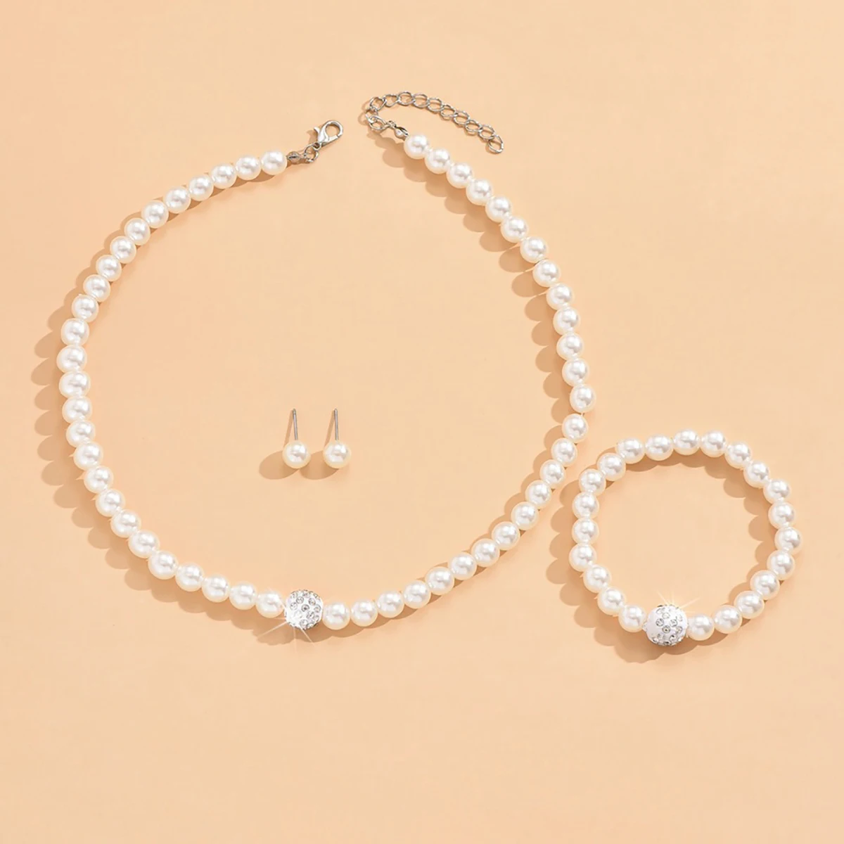 3pc Luxury Imitation Pearl Necklace Bracelet Earrings Set