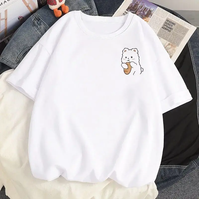 

Women's Short-sleeved Cotton T-shirt Women's 2024 New Harajuku Korean Version Loose Student Top Large Size White T-shirt