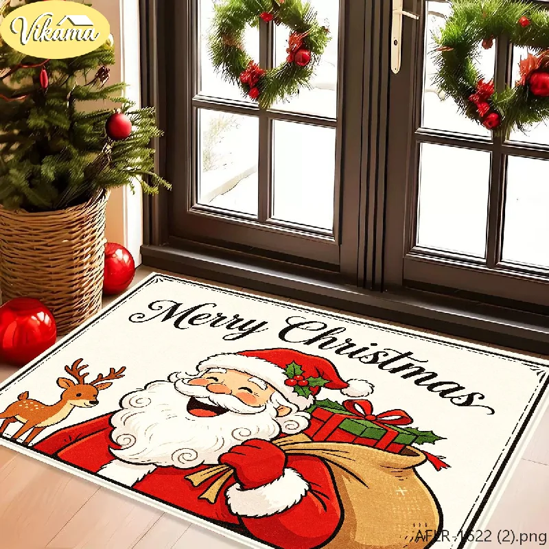 VIKAMA Cartoon Santa Claus Christmas Rug, Non-Slip, Absorbent Indoor/Outdoor Entryway Mat, Christmas Home Decor