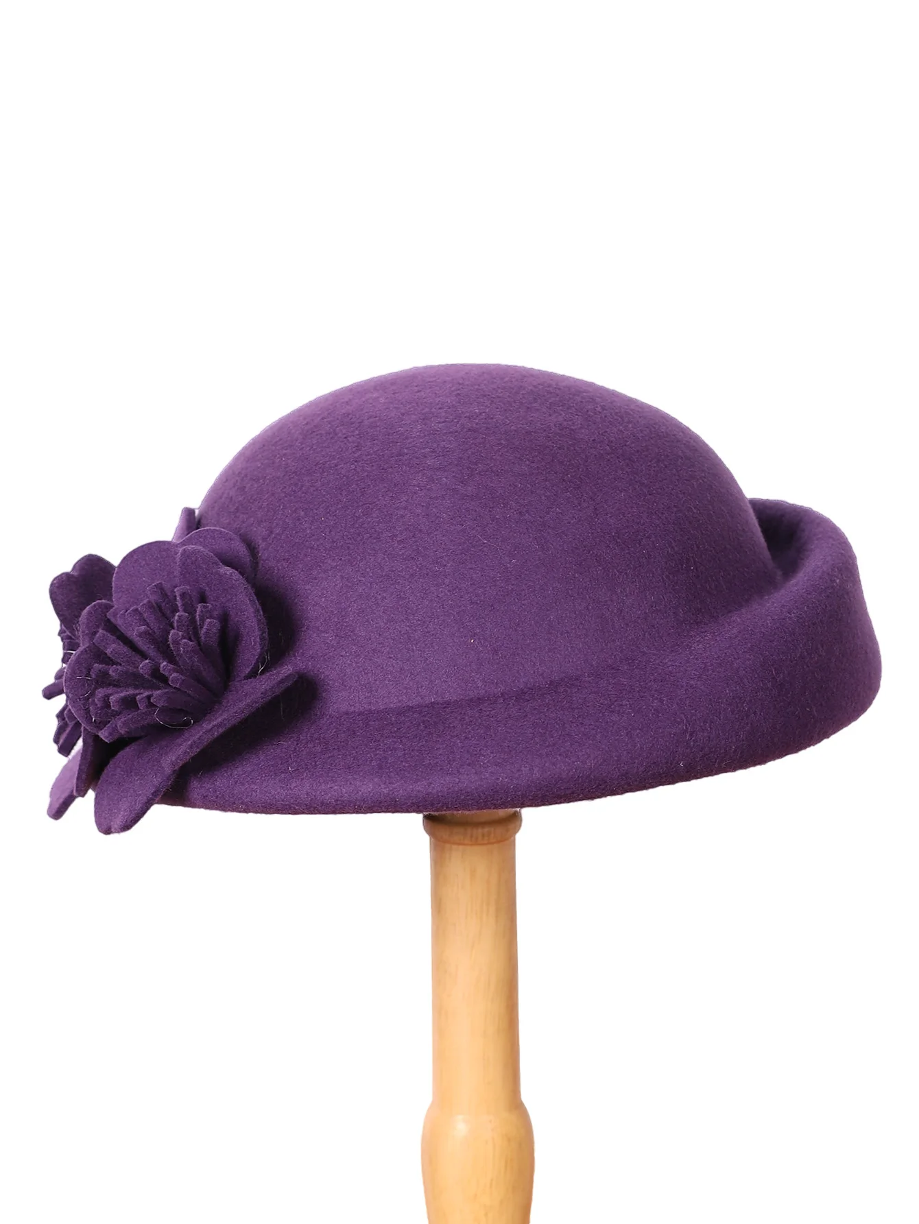 FS Blue Purple Wool French Beret Wide Brim Fedora Hats For Women Elegant Church Hats Big Flower Ladies Wedding Tea Party Hat Ken