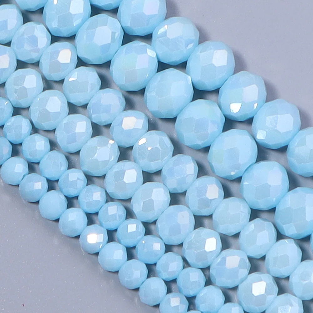 1strand 4/6/8mm Porcelain Blue AB Color Faceted Glass Beads Crystal Loose Spacer Beads For Jewelry Making DIY Necklace Bracelet