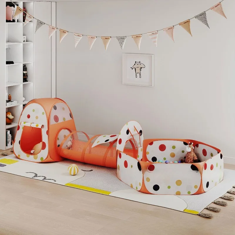 Barraca infantil colorida de bolinhas, conjunto de três peças, dobrável, portátil, casa de brincar de brinquedo três em um para crianças