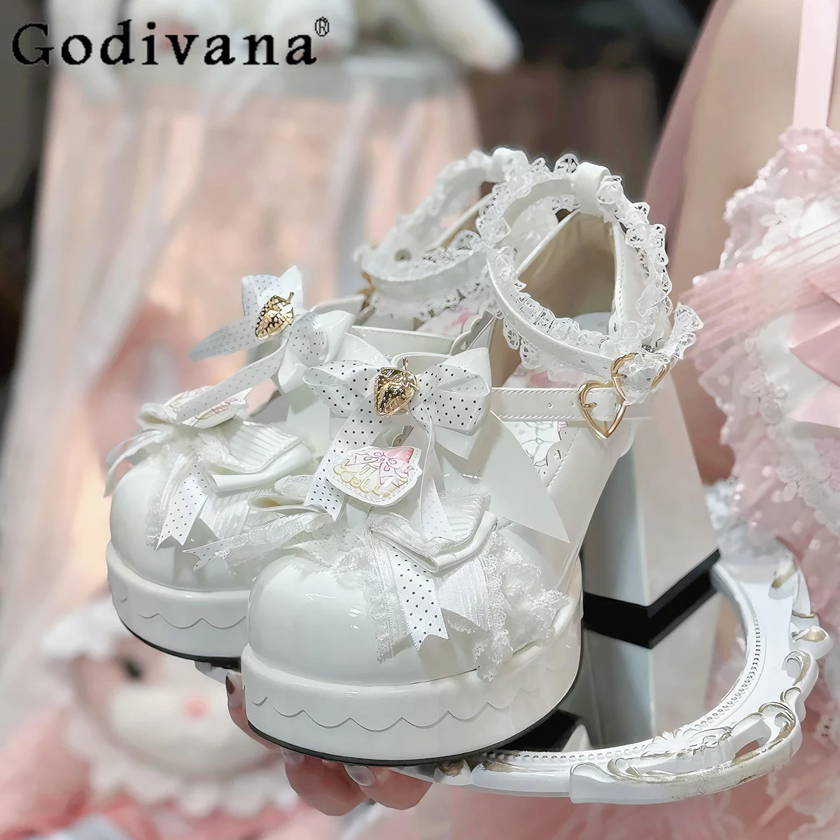 

Original Lolita Sweet High Heels Pumps New Women's Cute Bow Elegant Thick Sole Shoes Princess Tea Party Lo Cos Mary Jane Shoes