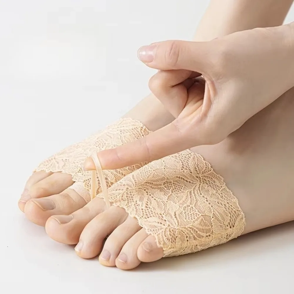 1 Pair Invisible Anti-slip Forefoot Pads Lace Breathable Invisible Socks Thin Seamless No Show Socks Women