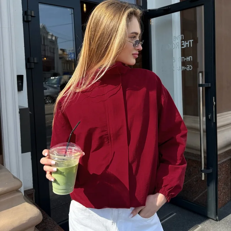 Talenza Oversized Solid Stand Collar Jackets Long Sleeve Zip Front Daily Casual Women's Outerwear Chic Office Lady Coats Outwear