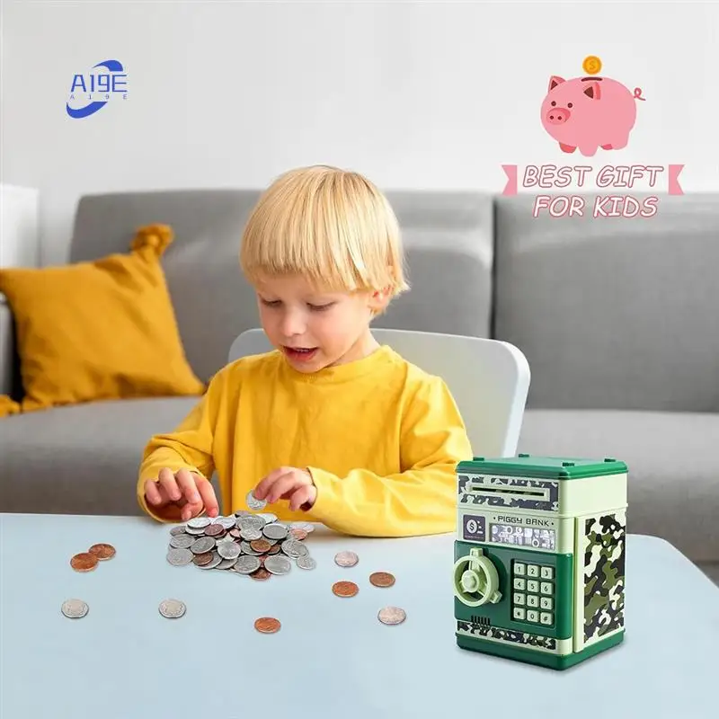A19E-ATM Piggy Bank For Boys Girls, ATM Coin Bank Money Saving Box With Password, For Adults With Auto Grab Bill Slot