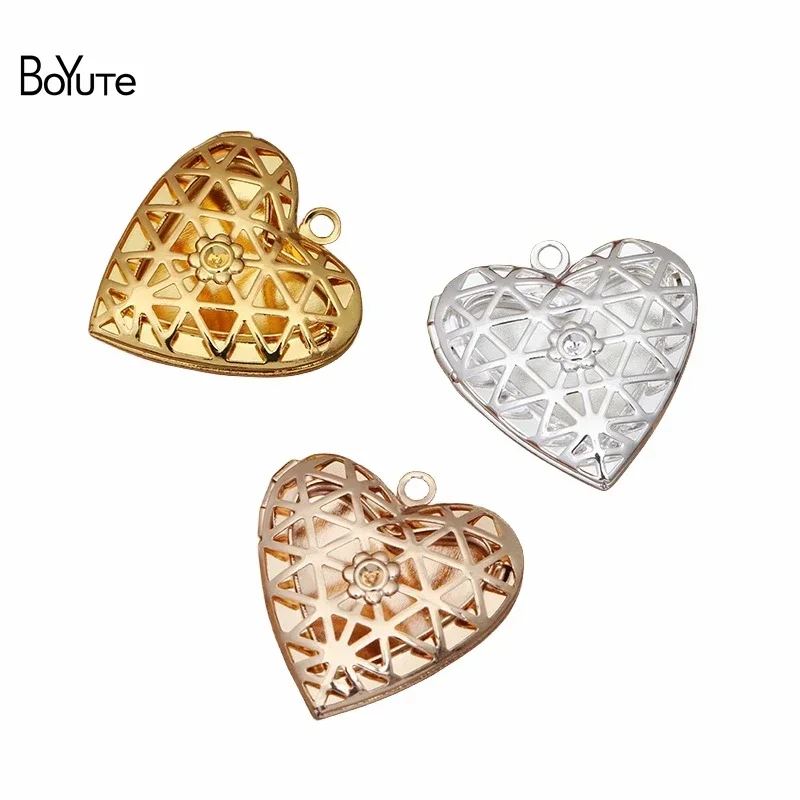 

BoYuTe (10 Pieces/Lot) 25MM Metal Brass Hollow Heart Locket Factory Direct Wholesale Photo Locket Pendant