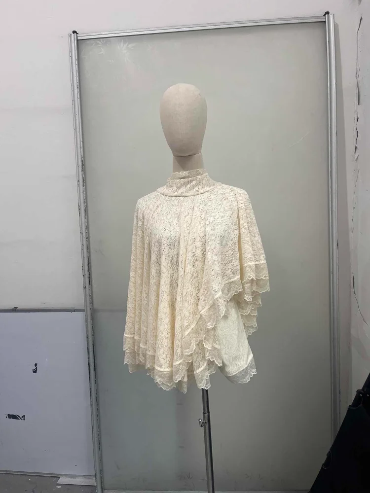 Sexy Lace High Neck Cape Top And Shorts Set Lace Up Cut Out Sleeveless Blouses Tight Fitting Shorts Suit Summer Vacation Outfit - Image 3