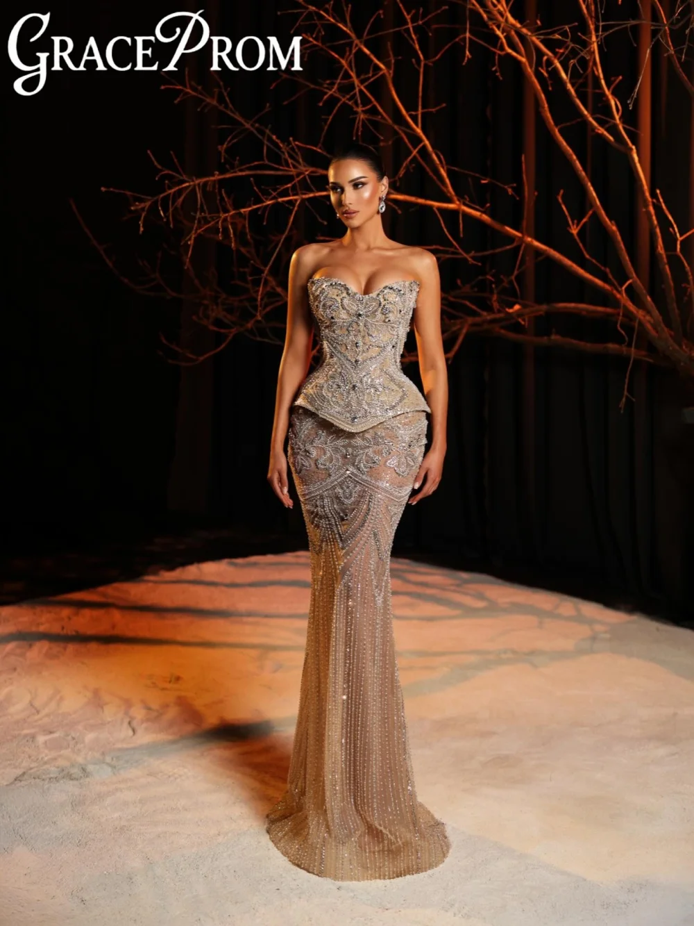

Chic Beaded Corset Evening Dress Gorgeous Strapless Mermaid Long Wedding Party Gown Customized Captivating Prom Dresses