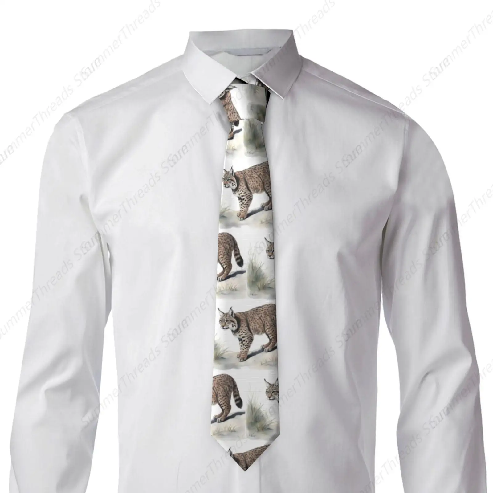 Wild bobcat Printed's Necktie - Fashion cetak sutra Tie untuk bisnis, kehidupan sehari-hari, bekerja, pesta