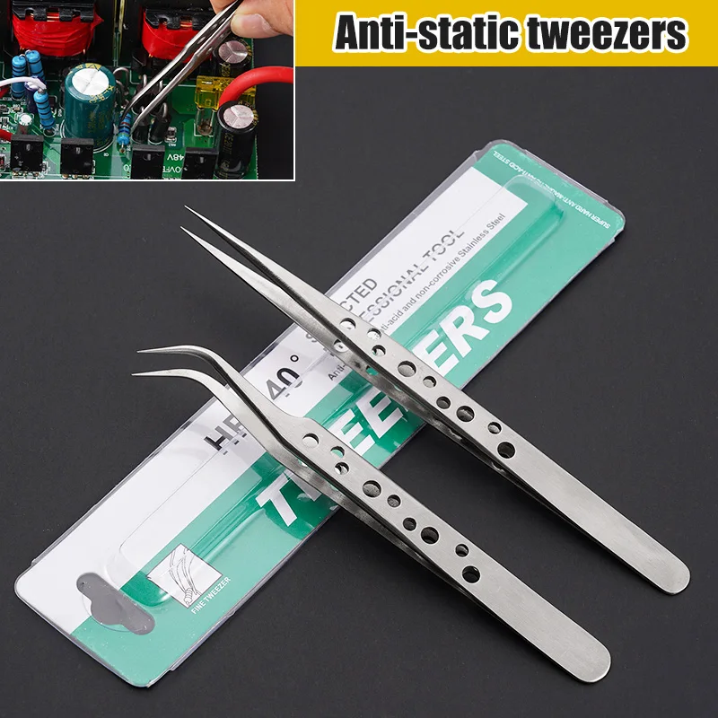 Precision Tweezers Anti-static Curved Straight Tip Stainless Tweezers for Mobile Phone Circuit Board Repair Tool Makeup Tool