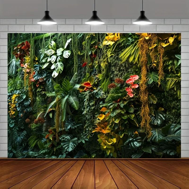 A 2D flat image with 320x600 pixels, a 2D flat banner, 1 tropical jungle wall decoration - super large green background