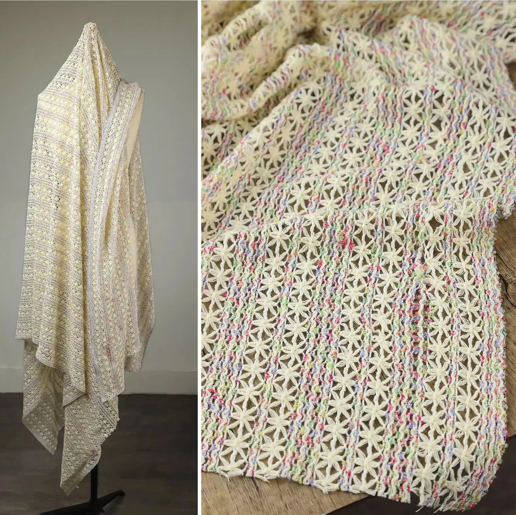 Telas de punto de ganchillo de 1 yarda, micro hilo elástico a rayas, telas huecas para costura, cárdigan, ropa, tela de costura DIY