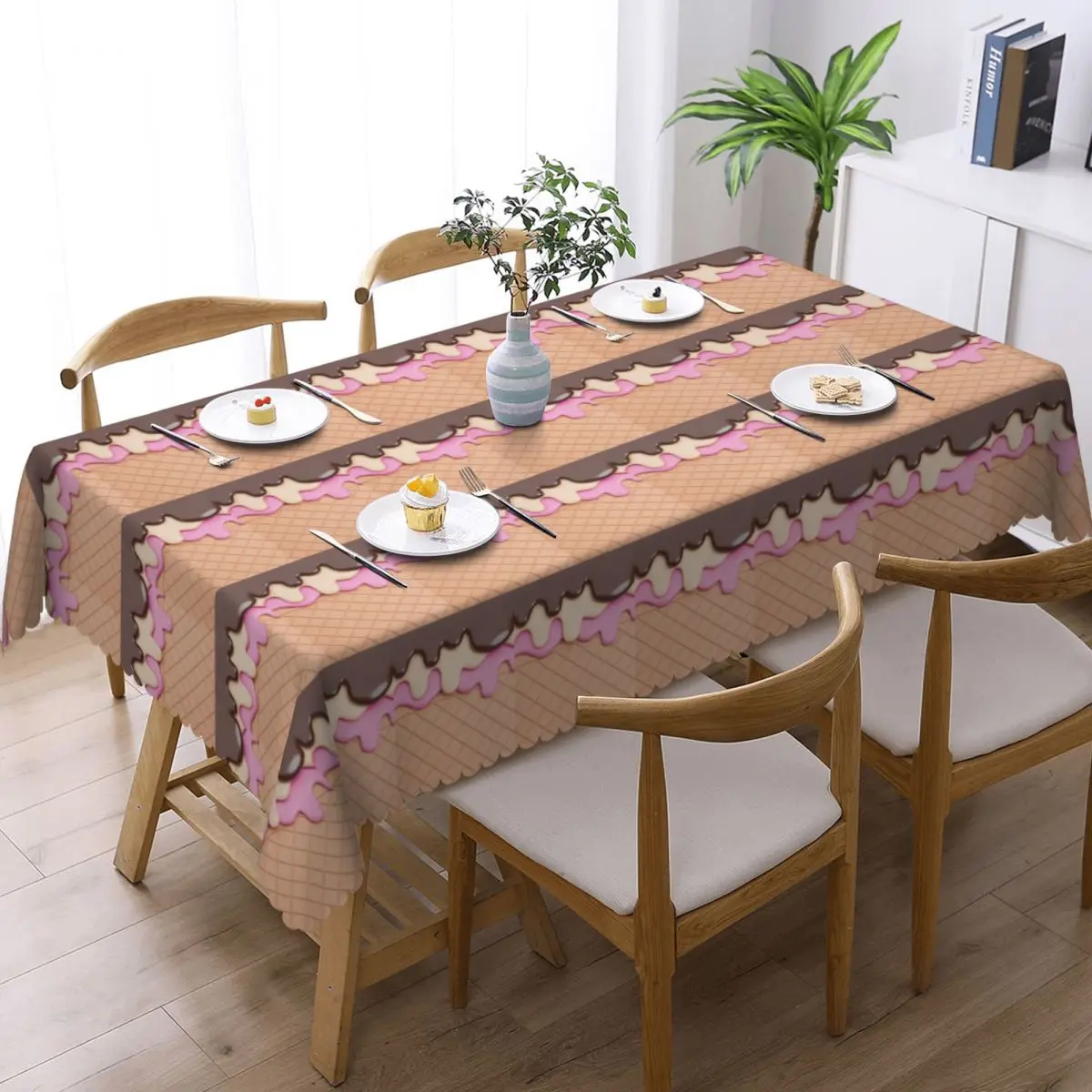 Strawberry Ice Cream Custom Rectangular Tablecloth Waterproof Table Cover for Dining Events Table Cloth