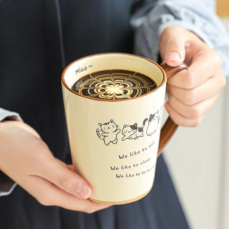 

Creative Cute Cat Dog Cartoon Design Large Capacity Coffee Mug With Handle Milk Cup Office Home Porcelain Drinkware Gift Set