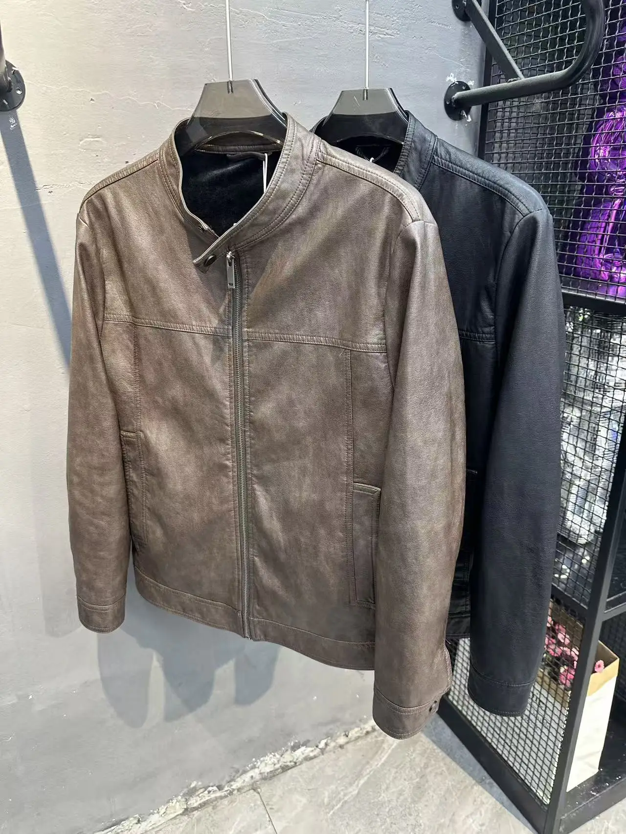 

Fce Lined Biker Jaet Men's Autumn Winter Faion Design Sensation Cool Haome PU Leather Jaet Long Sve Zipper Clo...