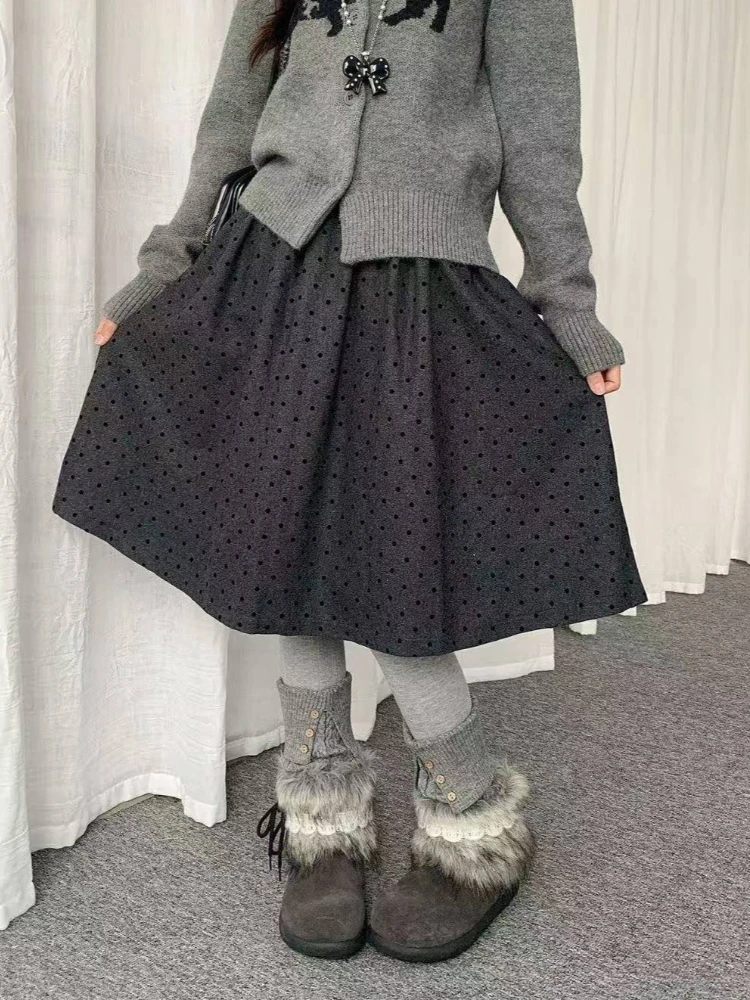 Ladies Retro Mori Japanese Style Versatile Midi‑length Skirt Vintage A‑Line Casual Chic Preppy Bottoms for Daily Street Wear