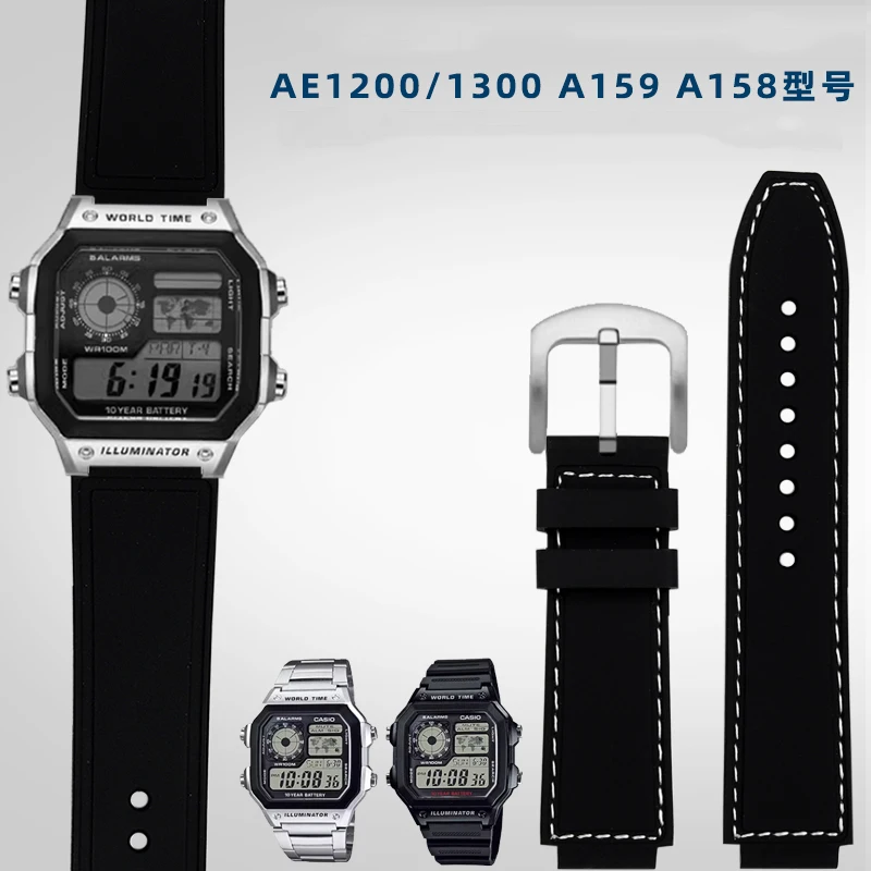 Ремешок резиновый силиконовый для Casio AE1200/1300 A159 A158 A168 F91 AE-1200 A159w W-218H Series, 18 мм