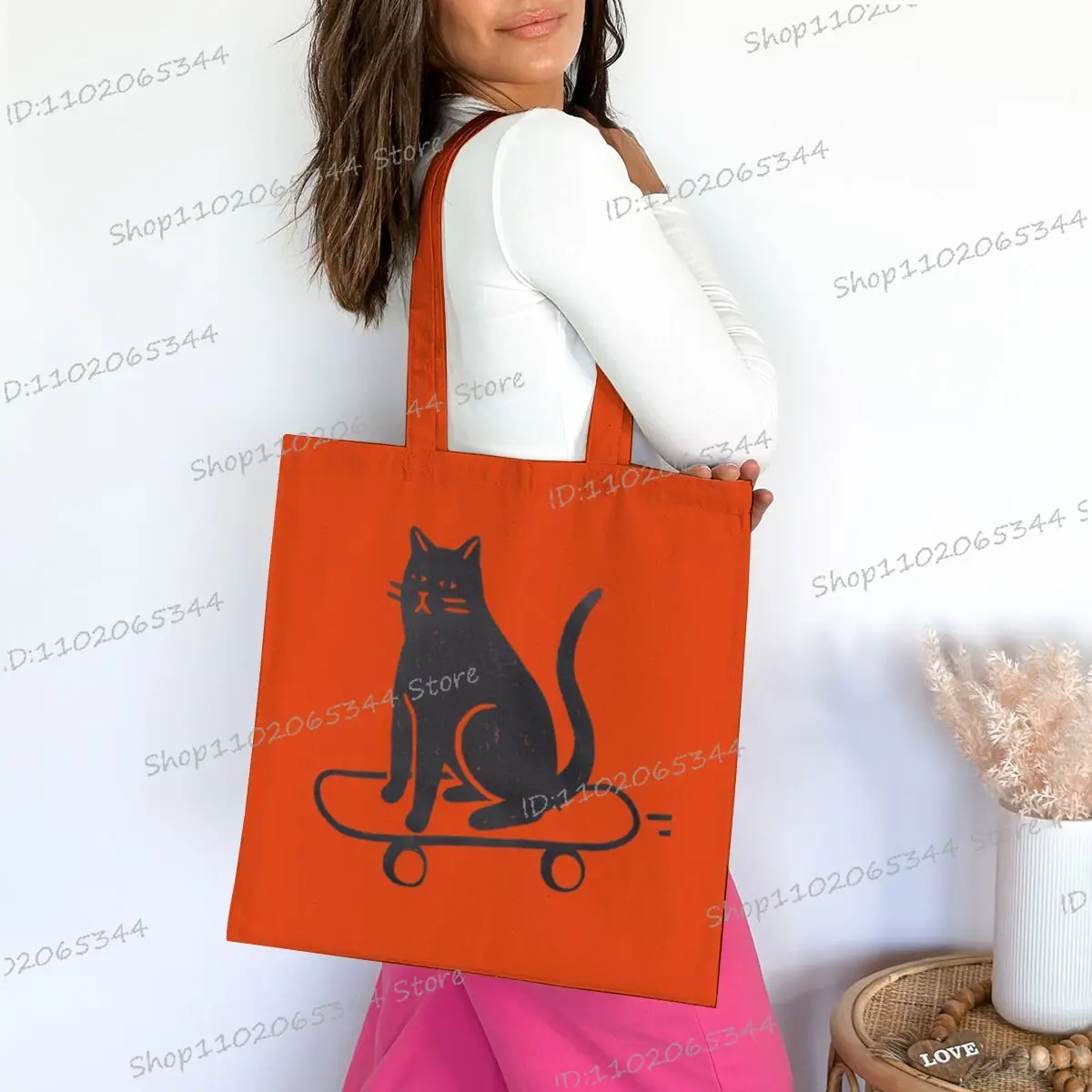 حقائب كتف نسائية خفيفة الوزن مضيئة موضة لوح التزلج القط قماش حمل حقيبة التسوق للمتسوقين حقيبة يد لا سستة فتاة حقائب اليد