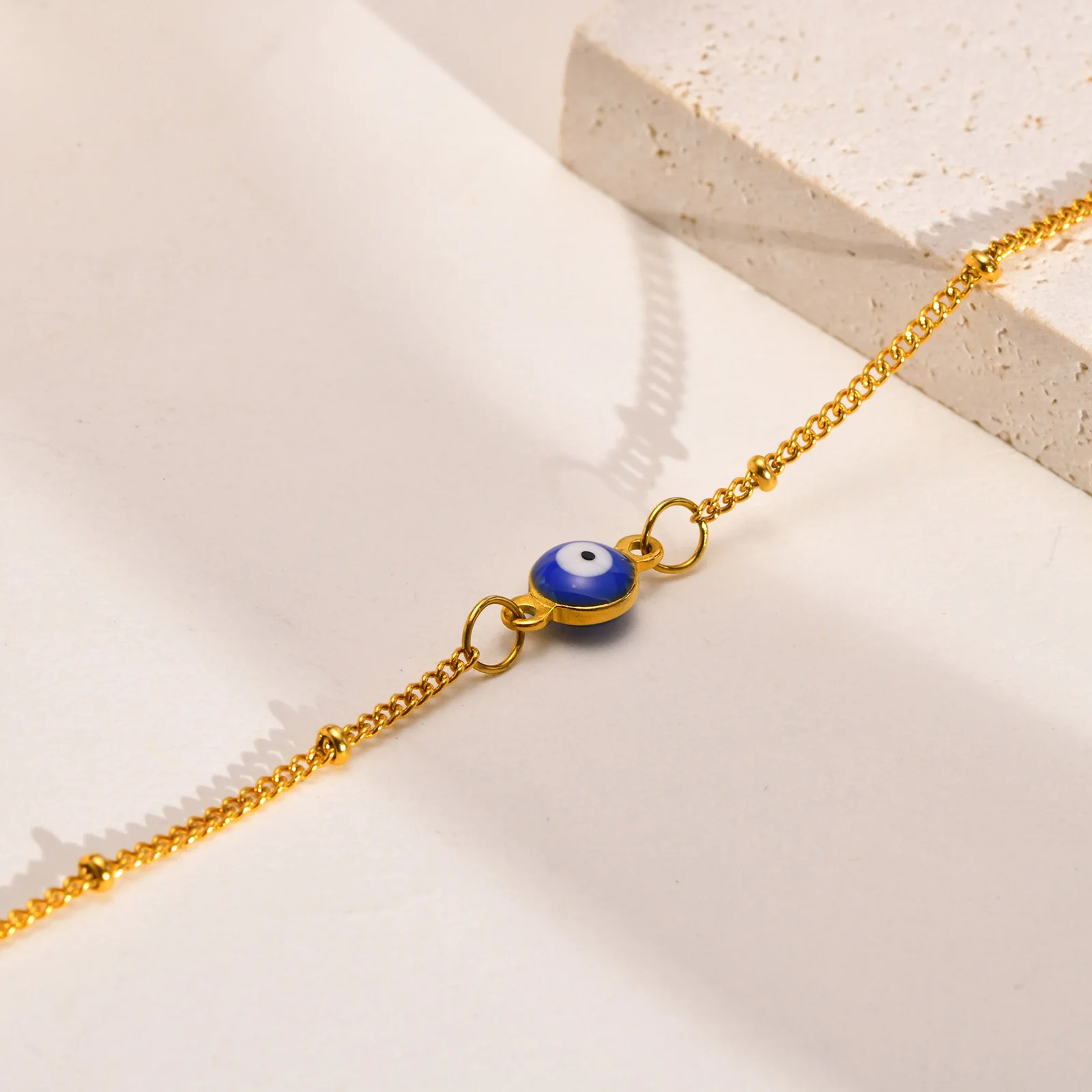 Vnox Evil Blue Eye Bracelets for Women, Gold Color Satellite Chain with Eye Charm Bracelet, Minimalist Jewelry image 6