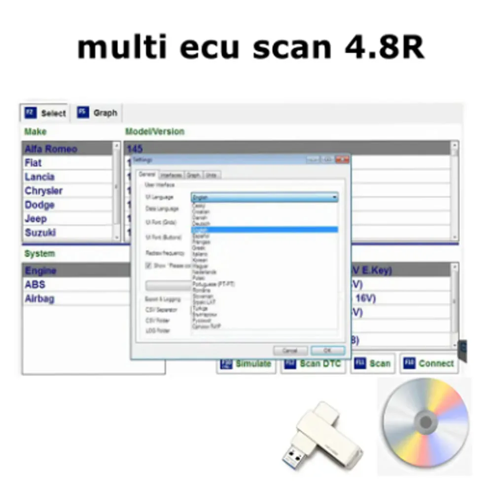 2025 حار! بيع Multiecuscan 5.2 لبرنامج Fiat Multiecuscan V5.2 لبرنامج الماسح الضوئي Fiat/Chrysler/Dodge/Jeep/Suzuki