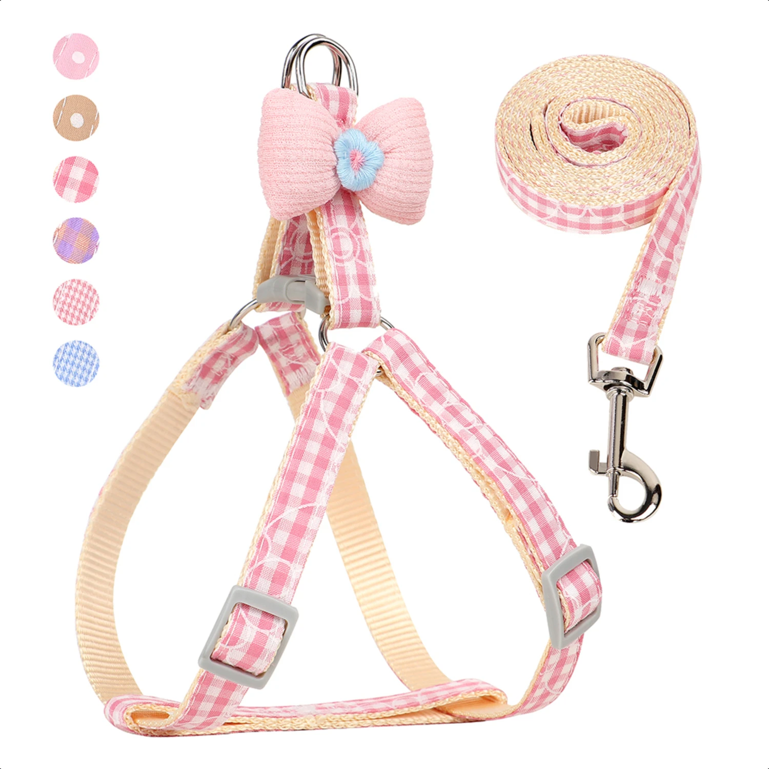 New Stylish, safe and secure small dot harness vest with adjustable chest strap and leash set - Adorable and practical choice fo