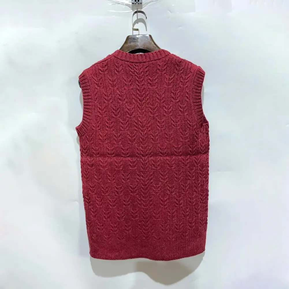 Spring Autumn Men Sweater Vest Twist Pattern V Neck Stretchy Men's Sweater Knitting Straight Waistcoat