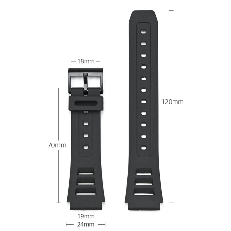 สายนาฬิกาสําหรับ W-740 เรซินนุ่ม TPU สีดํา Watchband Pin Buckle สายรัดข้อมือสายกันน้ํา