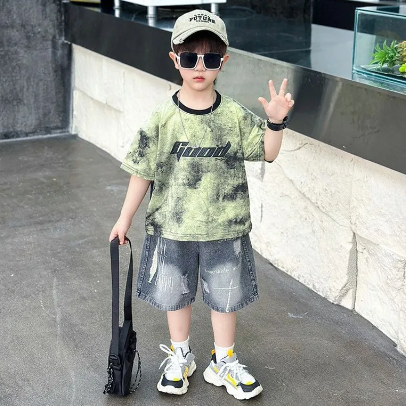 

Denim Shorts Baby Summer Clothes Boy Children's Clothing Set Top Bottom Boy's Elementary Student Men's Suit for Kids Boys Junior