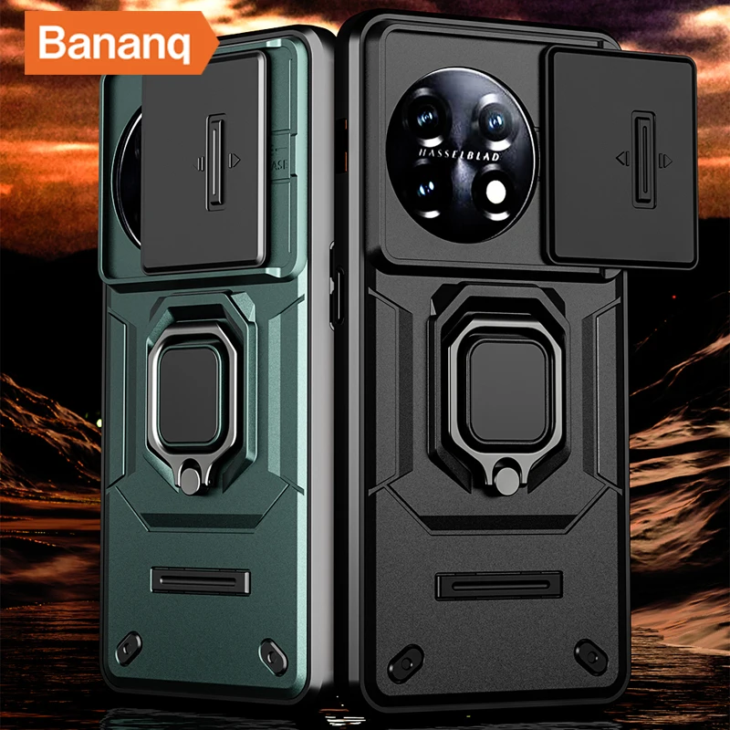 

Bananq Slide Lens Camera Case For One Plus 12 12R 11 11R Ace 2 3 Magnetic Ring Stand Cover For One Plus Nord N30 SE CE3 Lite CE4