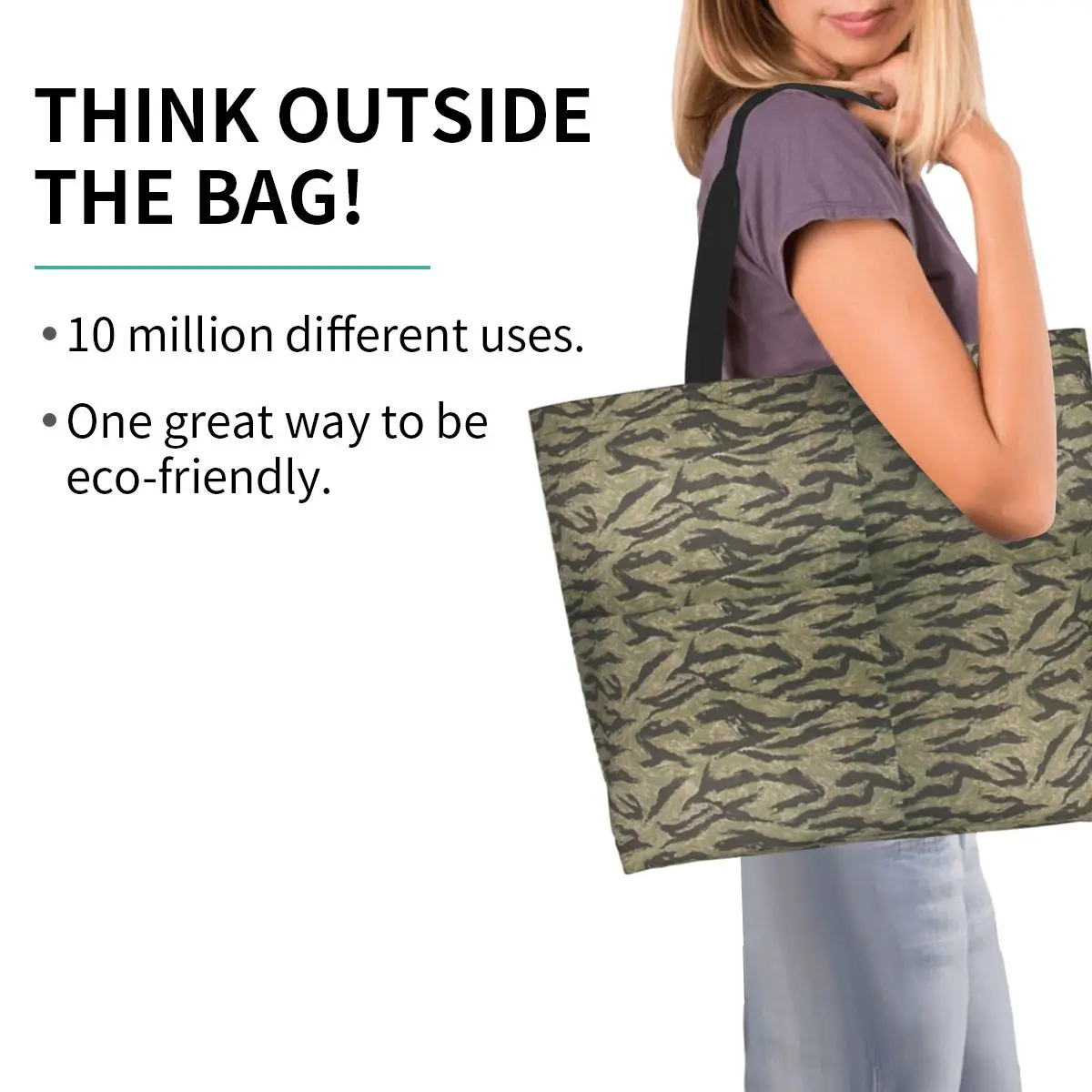 Tiger Stripe Camouflage Military Camo Shopping Tote Bag Canvas Large Capacity Shoulder Bags Shopper Grocery Handbag for Women