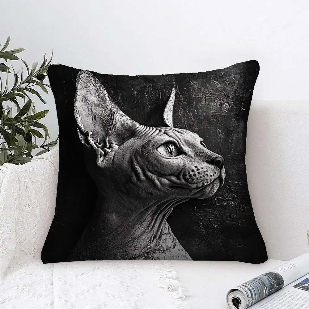 1pc Sphynx Cat Lover Living Room Pillow Cover, Polyester 2D Double-Sided Print, Realistic Hairless Cat Cushion, Pet Enthusiast G