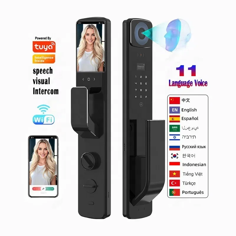 Manufacturer Wholesale 3D Face Recognition Video Intercom Lock Digital Tuya Remote Camera Biometric Fingerprint Smart Door Lock