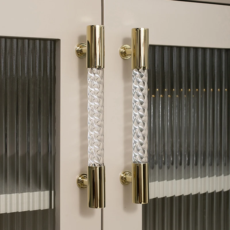 Tiradores de muebles de grano giratorio de latón + acrílico de alta gama, 10 Uds., tiradores de cajones, armario, tocador, TV, bolígrafos