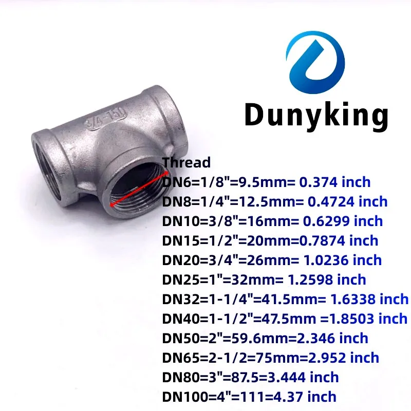 Rvs Adapter 1/8 "1/4" 3/8 "1/2" 3/4 "1" 1-1/4 "1-1/2" Binnendraad Bsp Water Pijp Montage 3 Way Tee Adapter Ss 304