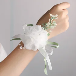 MIallo Elegant Silk Rose Wedding Wrist Flower Corsage Bracelet Ribbon Wristband for Bride Bridesmaid Wedding Decor Supplies 2026