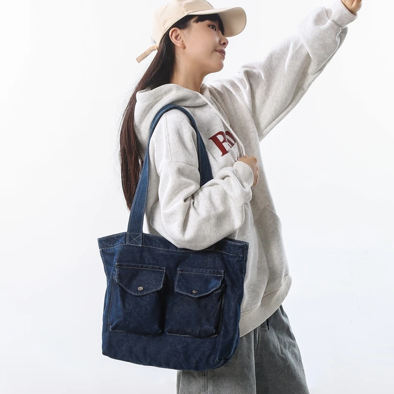 

Blue Denim Women's Bag 2024 New Jeans Tote Bag Y2K Canvas Shoulder Bag Vintage Eco Bag Korean Shopper Female Purses and Handbag