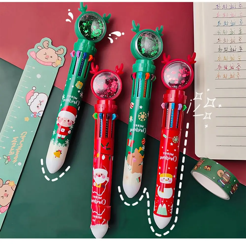 Christmas Ten Colors Ball-point Pen Cartoon Elk Pendants Noel Merry Christmas Decor Gifts For Kids Happy New Year 2025