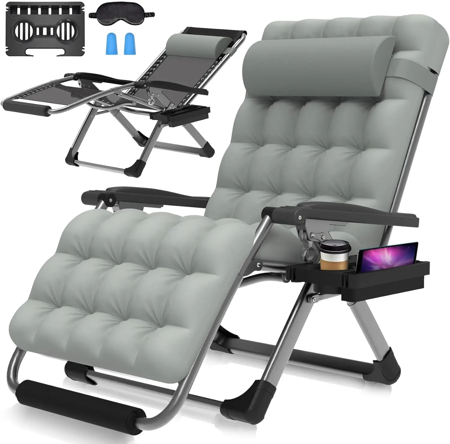 Suteck Oversized Zero Gravity Chair,33In Xxl Lounge Chair W/Removable Cushion&Headrest, Reclining Camping Chair W/Upgraded Lock