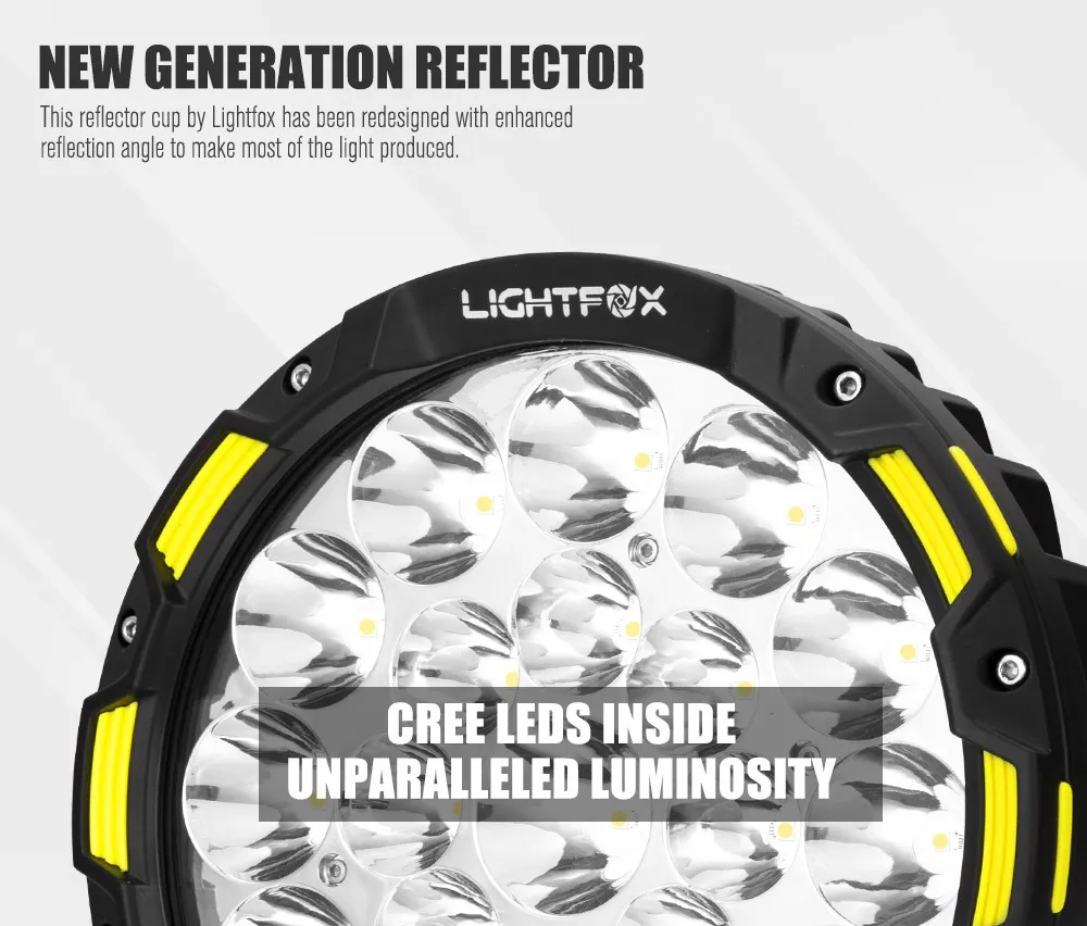 LIGHTFOX Waterproof 9 Inch Round Spotlight LED Driving Lights for 4X4 Offroad