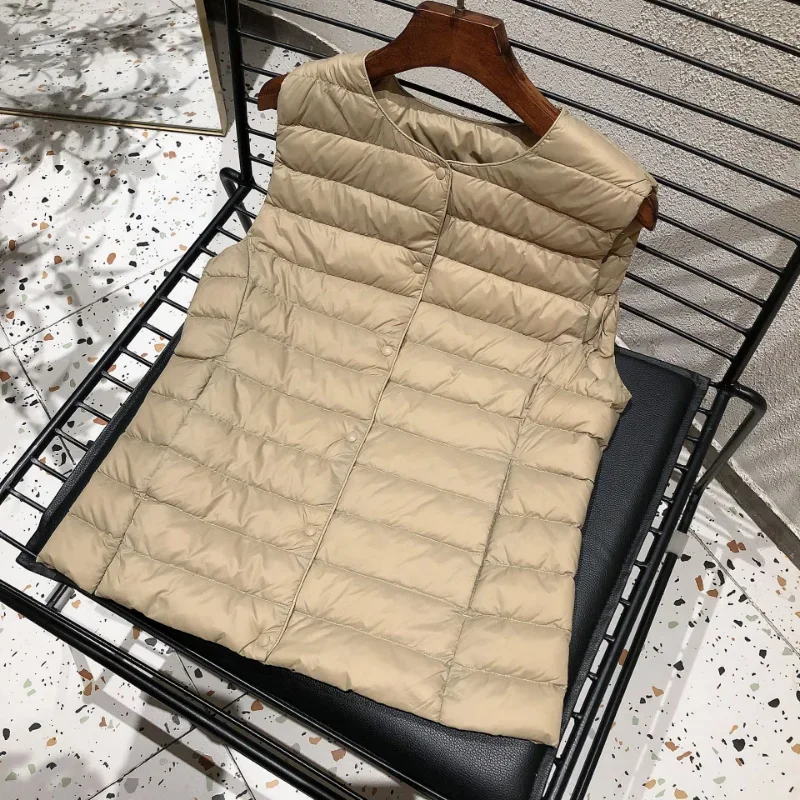 New Women Sleeveless Puffer Jacket Spring Winter Female 90% White Duck Down Ultra Lightweight Packable Warm Down Liner Vest