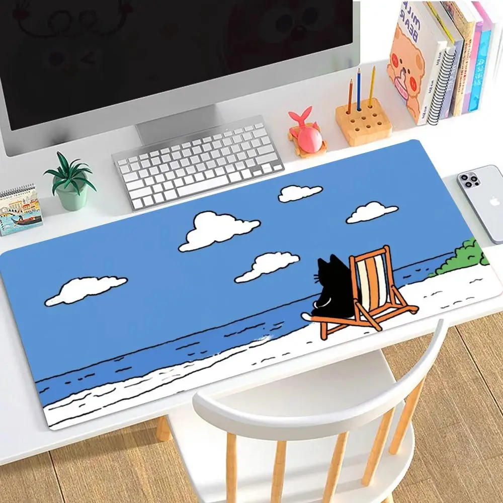 Warm Beach Scene Little Kid Playing With Fluffy White Dog Beside Sea Waves Fit Laptop Office Desktop Mousepad
