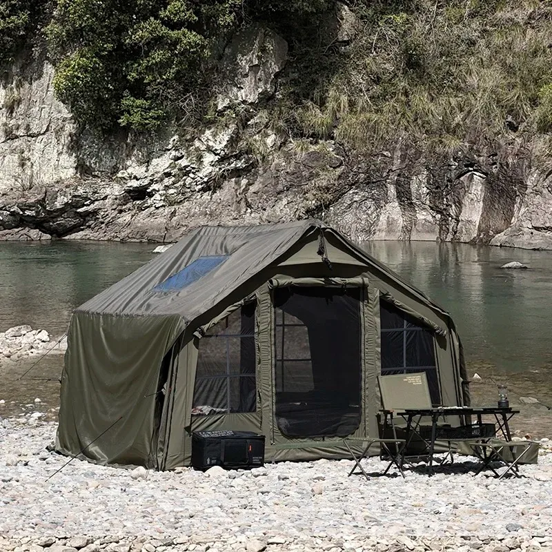 Tienda inflable de viento militar de 8 m2, camping al aire libre de invierno, vinilo cálido resistente al viento durante la noche
