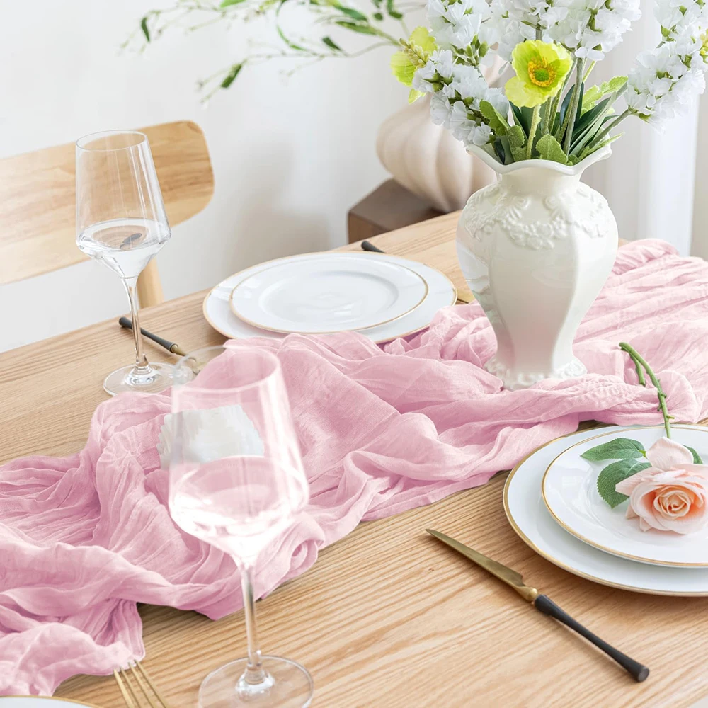 Light Pink Cheesecloth Table Runner Boho Gauze Rustic Sheer Cheese Cloth Pink Table Runner Wedding Bridal Shower Party Decor
