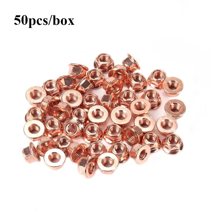 

50pcs/box M8 Copper Flashed Exhaust Manifold Nuts High Temperature Nuts for Car Fasteners Accessories