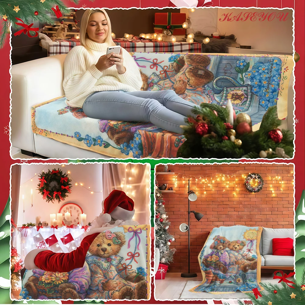 Whimsical Pattern No Shedding Velvety Microfiber Bed Blanket Wonderful Christmas New Year Gift for Family Friends